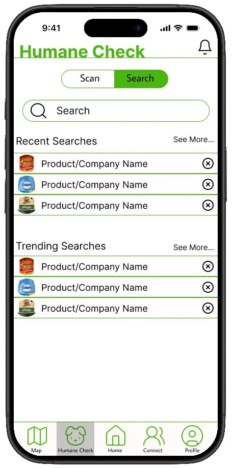 First high-fidelity prototype of Humane Check search.