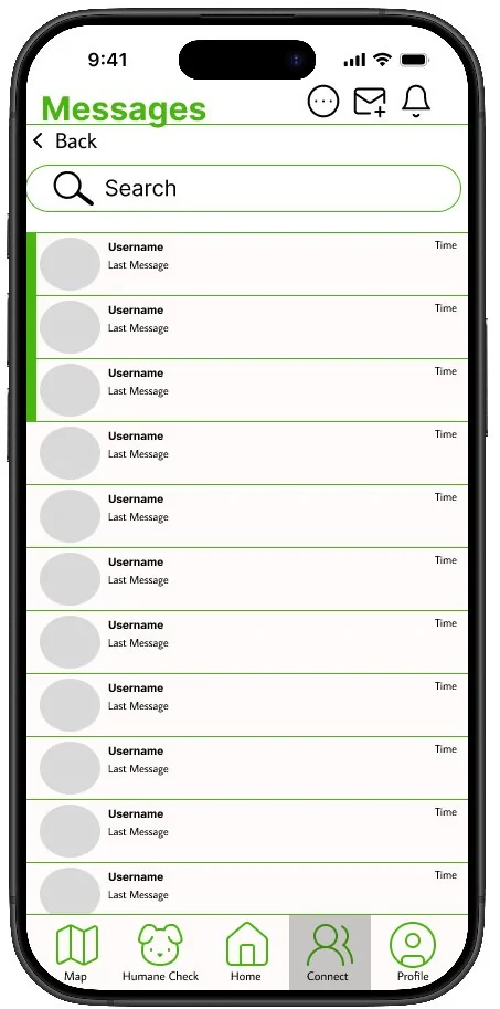 First high-fidelity prototype of the Messages screen.