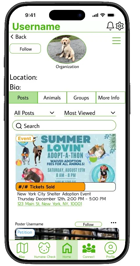 A member profile in the first prototype, before the layout was decluttered.