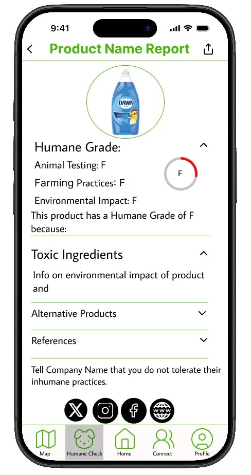 A failing product report, showing the same combined letter and percentage grading.