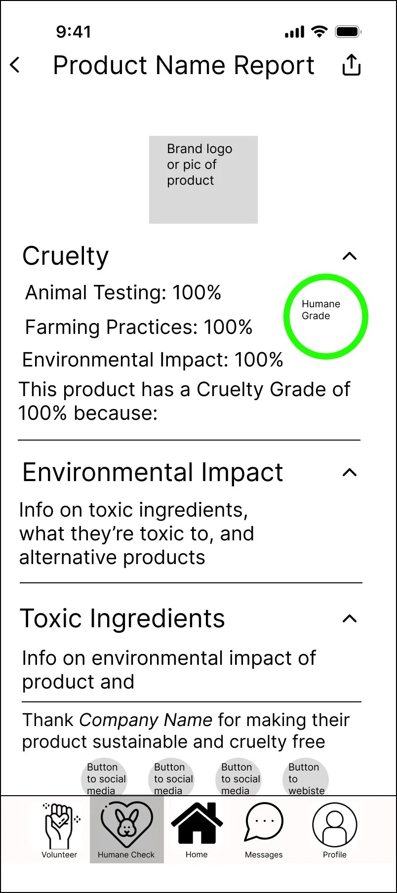 Wireframe of a passing product report in the second round.